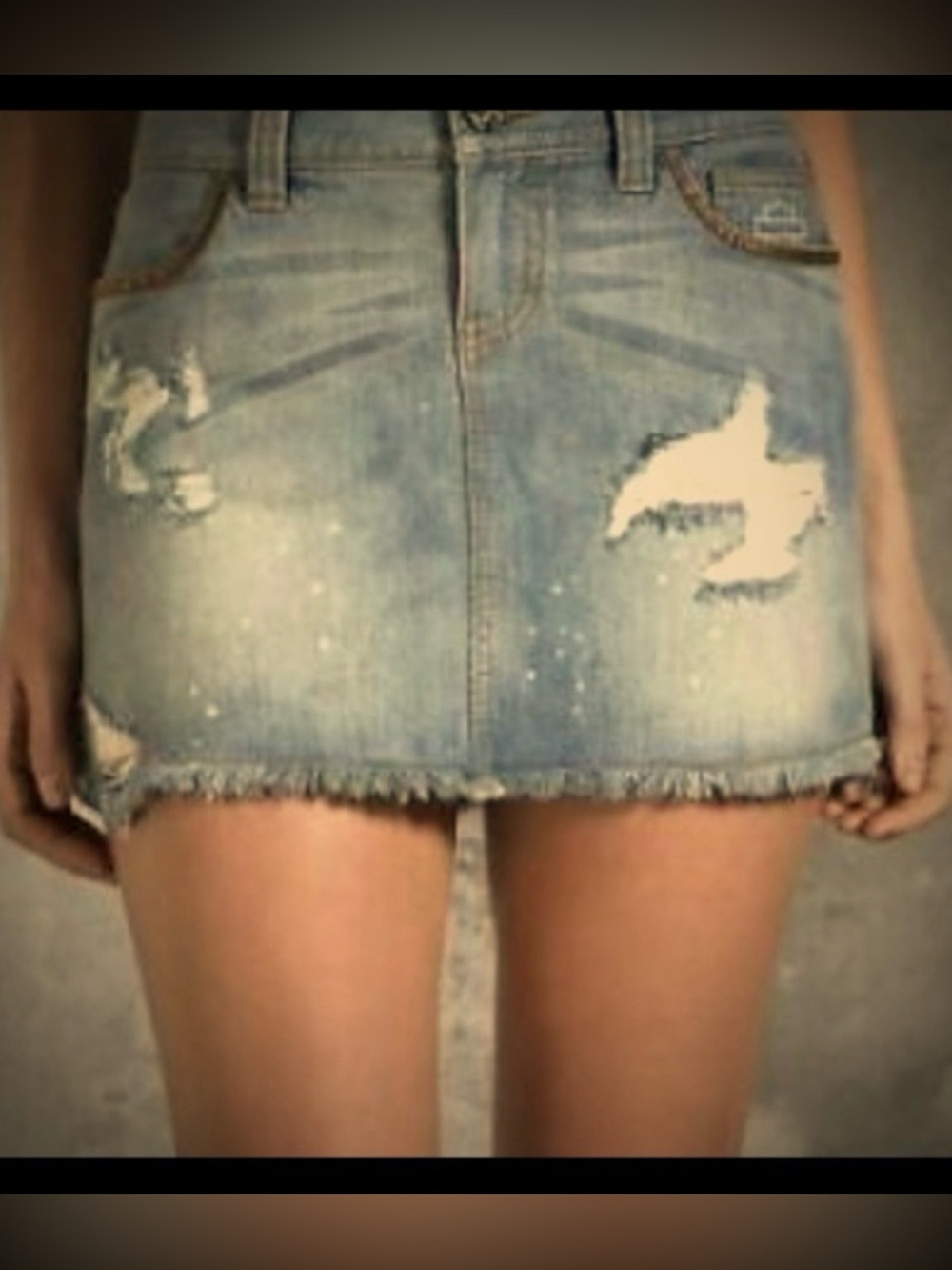 Harley-Davidson Denim Mini Skirt Beaded Distressed Y2K Biker Grunge Indie Sleeze